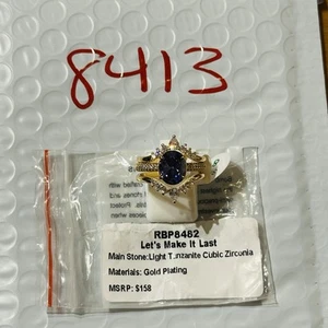 NIB Bomb Party Sz8 BP Ring RBP8482 Lets Make It Last Lt Tanzanite CZ Gold Pl - Picture 1 of 11