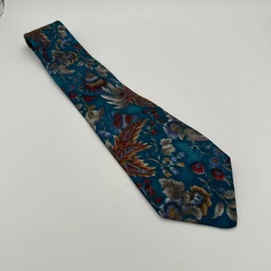 Vintage Oakton Neck Tie Mens Blue Floral Print 100% Silk Classic Adjustable   - Picture 1 of 6