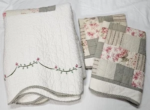 3 Pc Set Cottage Pink Roses Quilted Full Comforter (1), Std Shams (2) Shabby - Picture 1 of 13