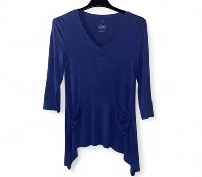 Lori Goldstein верхний размер маленький синяя рубашка рукава карман V шеи - Изображение 1 из 4