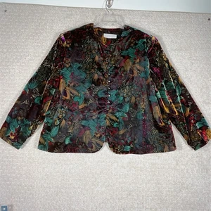 Vintage AC Sport Jacket Womens Size 24W Gold Red Floral Stretch Velvet 90s Y2K - Picture 1 of 14