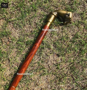 Solid Brass Closed Fist Head Handle Handmade Victorian Wooden Walking Stick Cane - Picture 1 of 6