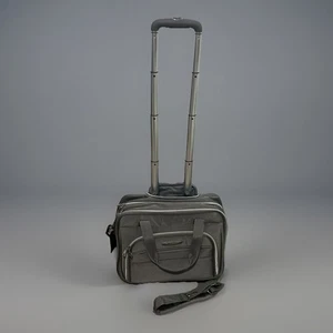 Delsey Lightweight Underseat Wheeled Carry On Tote Bag Gray 3 Compartment Travel - Picture 1 of 13