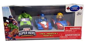 NIB Marvel Super Hero Adventures 3 Pk Hulk Captain America Pull Back Action Cars - Picture 1 of 5