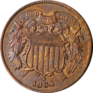 1864 Two (2) Cent Piece - Picture 1 of 2