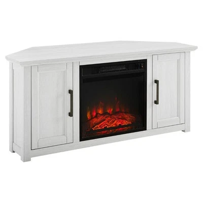Crosley Furniture Camden 48"Wood Corner TV Stand with Fireplace in Whitewash - Image 1 of 4