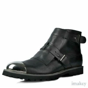 Botas al tobillo británicas punk discoteca cuero real punta de metal zapatos informales con cremallera para hombre - Imagen 1 de 5