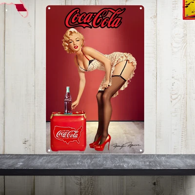 Coca Cola Pin Up Marilyn Monroe  Metal Sign Vintage Man Cave Garage Retro Decor - Image 1 of 4
