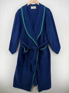 LL BEAN Robe Womens L Fleece Bathrobe Shawl Collar Belted Tie Waist Blue VTG USA - Picture 1 of 16