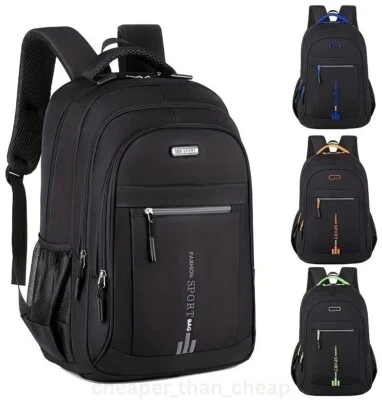 Black Backpack Rucksack Large Mens Womens Bag Travel Work Hiking School Sports