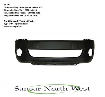 For Peugeot Partner Tepee Front Bumper Textured - Fog Lamp Holes  2008 to 2015 - Image 1 of 2