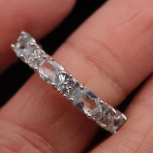 Anillo De Acero Inoxidable 925 Con Aqua Azul Aquamalina Y Circonita Cubica - Imagen 1 de 4