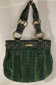 Vintage Isabella Fiore Women’s Green Purse Shoulder Bag Crystal Fleetwood Suede - Picture 1 of 6