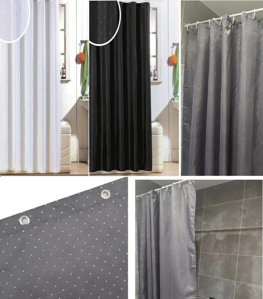 MODERN LUXURY DIAMANTE BATH BATHROOM SHOWER GLITTER CURTAIN CURTAINS WITH HOOKS - Image 1 of 4