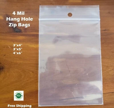 4Mil Plastic Zip Seal Reclosable Top Lock Poly Bags With Hang Hole Jewelry 4 Mil - Image 1 of 3
