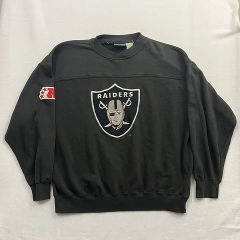 VINTAGE Oakland Raiders Men Sweatshirt XL Black Team Chest Logo Embroidered NFL Cover