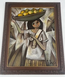 Fine, Filipino Philippines "Woman with a Basket of Fruit" Oil on Canvas. Signed - Picture 1 of 12
