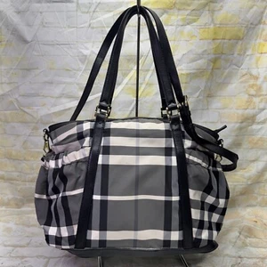 Burberry Black Beat Check Nylon Diaper Tote Bag With Gunmetal Hardware EUC - Picture 1 of 20