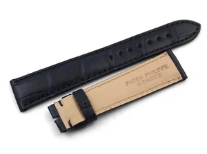 Watch Band Patek Philippe Alligator Veritable Blu 19/16mm Hand Made Luxury New - Picture 1 of 5