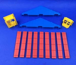 Lincoln Logs Lot 2 Blue 3 Notch Roof Trusses 9 Red Roof Slats 1 Window 1 Door - Picture 1 of 10