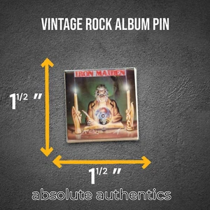 Vintage Original 80s Iron Maiden Album Cover Square Band Concert Tour Pin Button - Picture 1 of 2