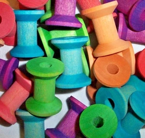 25 Colored Parrot Bird Toy Parts Wood Spools 1-1/8" Wood Hourglass Spools - Picture 1 of 3