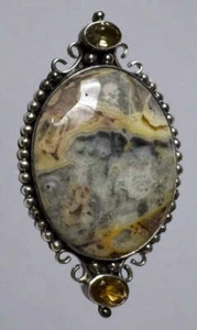 Sajen Sterling Silver Crazy Lace Agate & Citrine Brooch Pendant - Picture 1 of 4