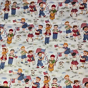 2.5 Yds Michael Miller Cotton Fabric Patriotic Pals Children Dogs America USA - Picture 1 of 9