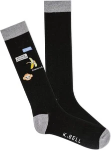 K. Bell Men's Monkey Business Text Crew, Black, Men's Shoe 10-13, 1 Pair - Picture 1 of 1