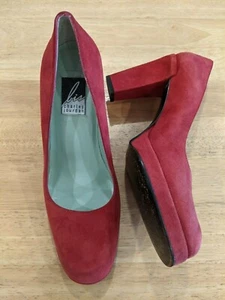 Charles Jourdan Bis Suede Shoes Sz 5 Made in Spain Red Raspberry  Adorable! - Picture 1 of 9