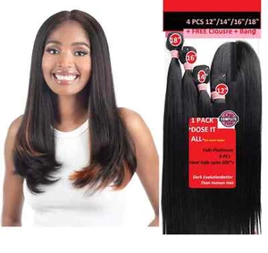 Extensión de trama de cabello sintético resistente al calor para tejido de cabello liso 4 piezas en 300 g - Imagen 1 de 5