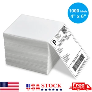 1000 4" x 6" Fanfold Direct Thermal Shipping Labels for Zebra and Rollo Printers - Picture 1 of 4