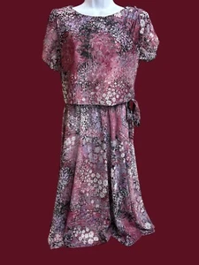 Lady Carol transparentes Kleid Damen 14 lila Blumen seitlich zum Binden Blütenblattärmel Vintage - Bild 1 von 9