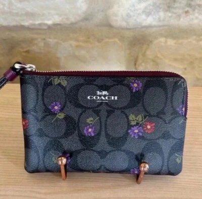 NUEVO CON ETIQUETAS COACH Cartera Muñequera Esquina Cremallera CW858 Firma Lona Country Estampado Floral Foto 1 de 4