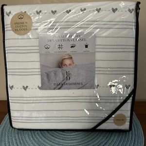 ED Ellen Degeneres Premium 100% cotton flannel sheets Heart stitch grey NEW - Picture 1 of 3