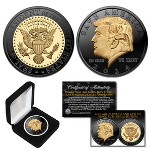 DONALD TRUMP Save America 2024 BLACK RUTHENIUM & 24K GOLD 1 OZ Coin with BOX - Picture 1 of 3
