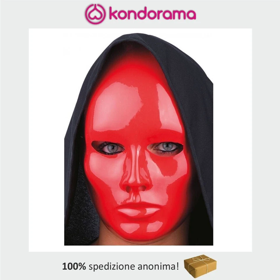 Maschera viso medio anonimo rosso in plastica rossa domino Carnevale Halloween - Immagine 1 di 3