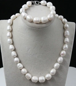 14-15 MM genuine white south sea Pearl Necklace 18 " bracelet 7.5 - Picture 1 of 3