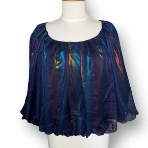 NEW $185 Amanda Uprichard Abra Top Puff Sleeve Purple Iridescent Women’s L - Picture 1 of 14