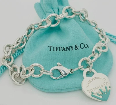 Auténtico Brazalete Return To Tiffany Azul Esmalte Salpicaduras Corazón Etiqueta Dije En Caja Foto 1 de 4