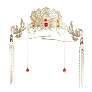 Elegant Chinese Bridal Phoenixes Crown Headpiece for Wedding Celebrations - Picture 1 of 8