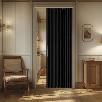 100% Blackout Magnetic Door Curtain Accordion Doors Interior Folding Closet D...