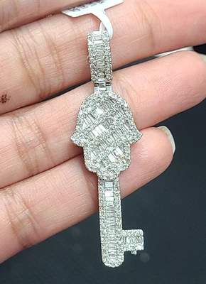 СДЕЛКА! БРЕЛОК ДЛЯ КЛЮЧЕЙ 1,60 КАРАТА С ПОДЛИННЫМИ КРУГЛЫМИ БРИЛЛИАНТАМИ ХАМСА ЗОЛОТО 14 КАРАТ 50,50 ММ - Изображение 1 из 4