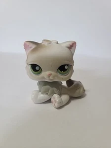 Littlest Pet Shop LPS Persian Cat #328 Kitty Gray White Green Eyes - Foto 1 di 3