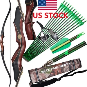 60" 25-50lbs Archery Takedown Recurve Bow Set Wooden Riser Limbs Hunting Target - Picture 1 of 26