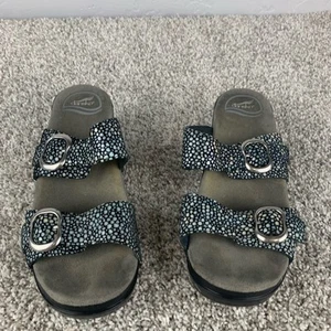 Dansko Sandal Womens Size 8 Black Biue Polka Dot Slip-On Low Heel Comfort Shoe - Picture 1 of 9