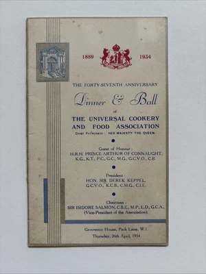 1934 Royal Menu Universal Cookery and Food Association  Prince Arthur Connaught - Image 1 of 3