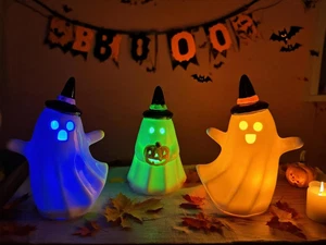 Decorazioni Halloween da Interno– 3pz Decorazione Fantasma in Ceramica, Illuminazione Tavolo Halloween - Foto 1 di 9