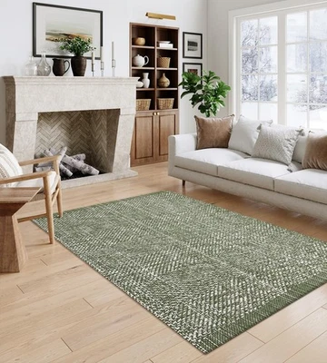 Washable Area Rug 4x6, Hand-Woven Cotton Living Room Rug, Green Braided Bedro... - Image 1 of 4