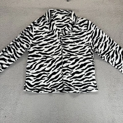 Top pijama Charter Club blanco negro para mujer L polar estampado de cebra abotonado para dormir Foto 1 de 4